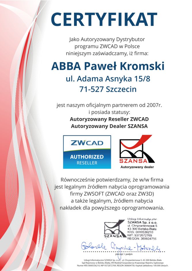 abba-pawel-kromski-certyfikat-autoryzowany-reseller-zwcad