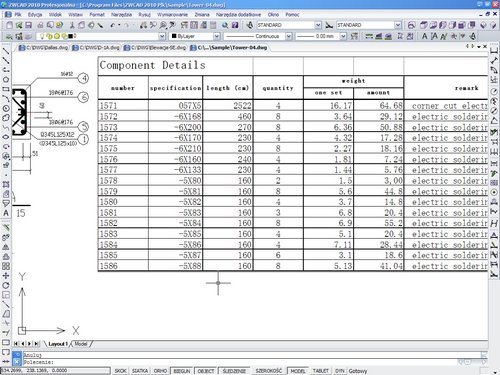 ZwCAD program cad - współpraca z excel i open office