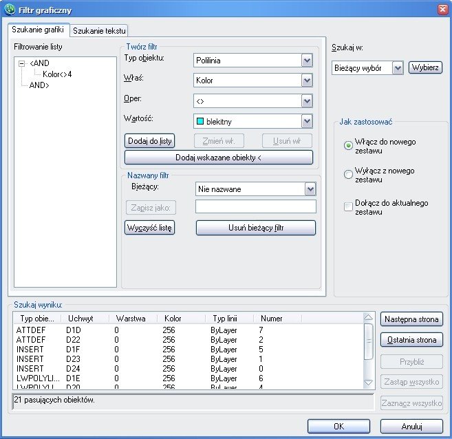 ZwCAD Filtrowanie - szybkie odnajdywanie elementów rysunku