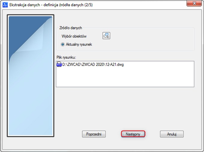 DATAEXTRACTION - wybór bieżącego rysunku 12-A21.dwg