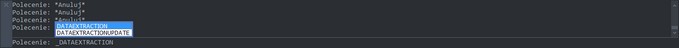 Wpisane polecenie DATAEXTRACTION w pasku poleceń ZWCAD