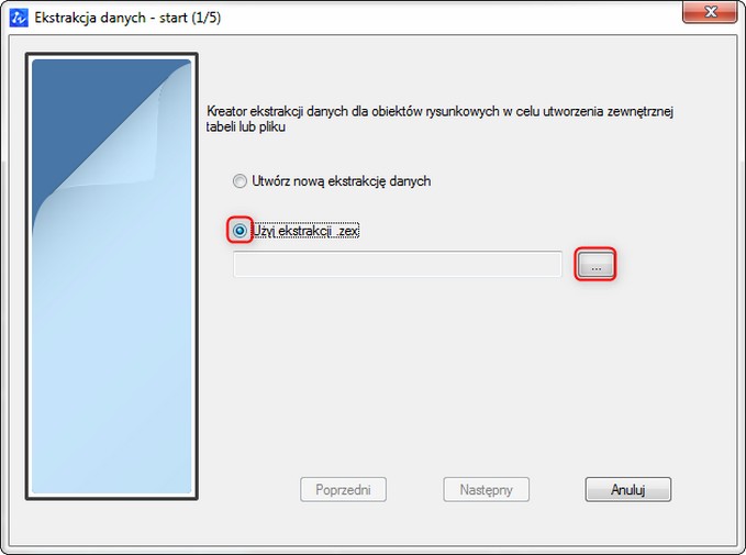 DATAEXTRACTION - Ekstrakcja danych w ZWCAD - Użyj ekstrakcji .zex