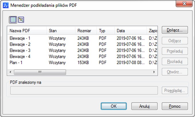 Menadżer umożliwiający podkładanie plików PDF w ZWCAD 2020