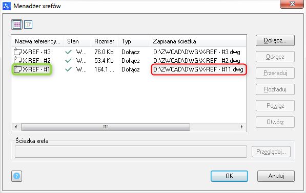 Zaktualizowana lokalizacja odnośnika zewnętrznego X-REF - #1 oznaczona na czerwono (X-REF - #11.dwg)