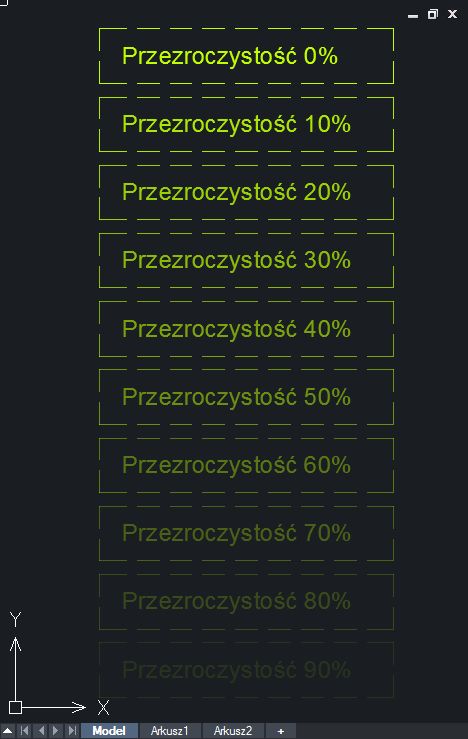 przezroczystość obiektów od zera do dziewięćdziesięciu procent