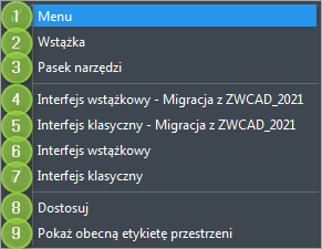 Menu kontekstowe pojawiające się po kliknięciu w ikonkę niebieskiej gwiazdki (niebieskiego trybika).