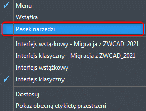 Widoczna opcja Pasek narzędzi, w którą klikamy