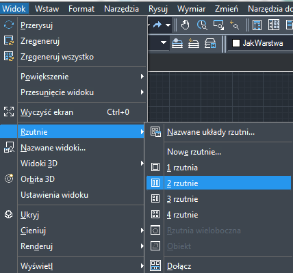 Sposób wstawiania dwóch rzutni w przestrzeni modelu