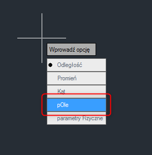 Wybór z menu ekranowego opcji: pOle