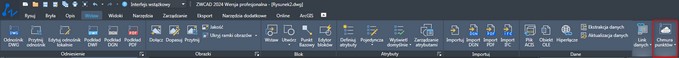 Chmura punktów znajduje się w zakładce: Wstaw po prawej stronie interfejsu ZWCAD (oznaczona czerwoną ramką).