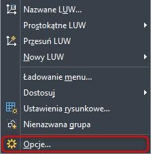 Wybór okna dialogowego: Opcje