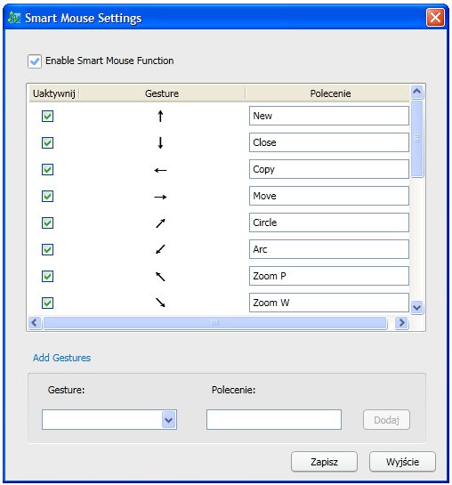 Smart Mouse Ustawienia w Zwcad+